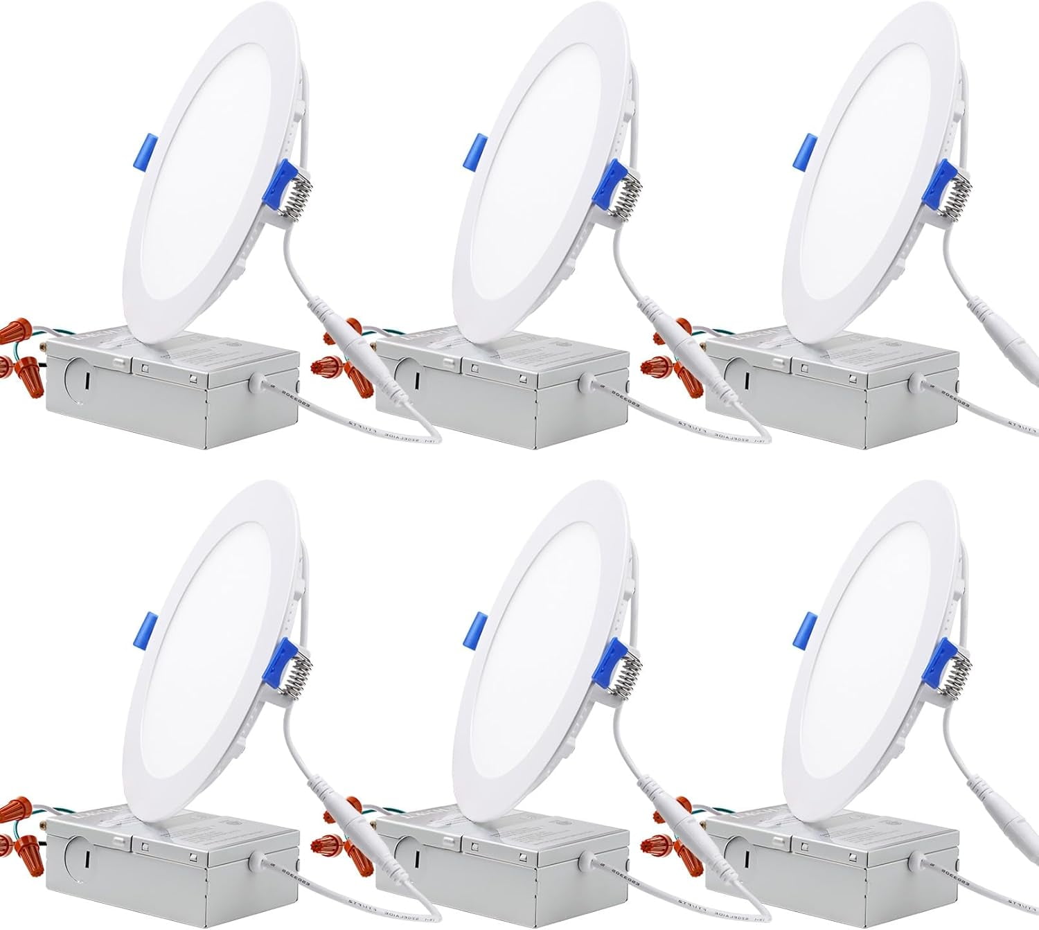 TORCHSTAR 6Pack 6" Ultra-Thin LED Recessed Lighting with J-Box, 12W Dimmable Slim Panel Downlight 1000lm, ETL & Energy Star Listed, 5000K Daylight