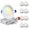 thumbnail image 1 of 8 Pack 5CCT Dimmable 4" LED Recessed Light with J-Box, 2700K3000K3500K4000K5000K Color Temperature Selectable, 1 of 9