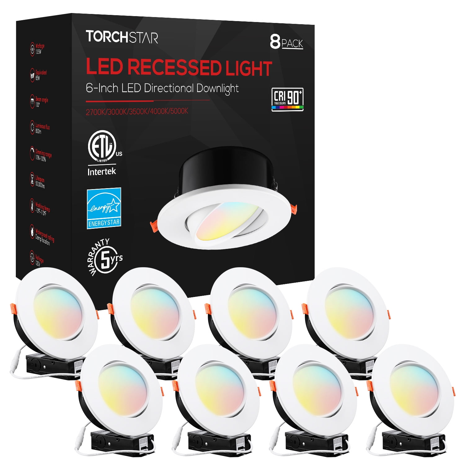 TORCHSTAR Essential Series 12-Pack 13.5W Inch Slim LED Panel Downlight  with J-Box, Dimmable 1000lm Ultra-Thin LED Recessed Light, ETL  Energy  Star Listed, 4000K Cool White