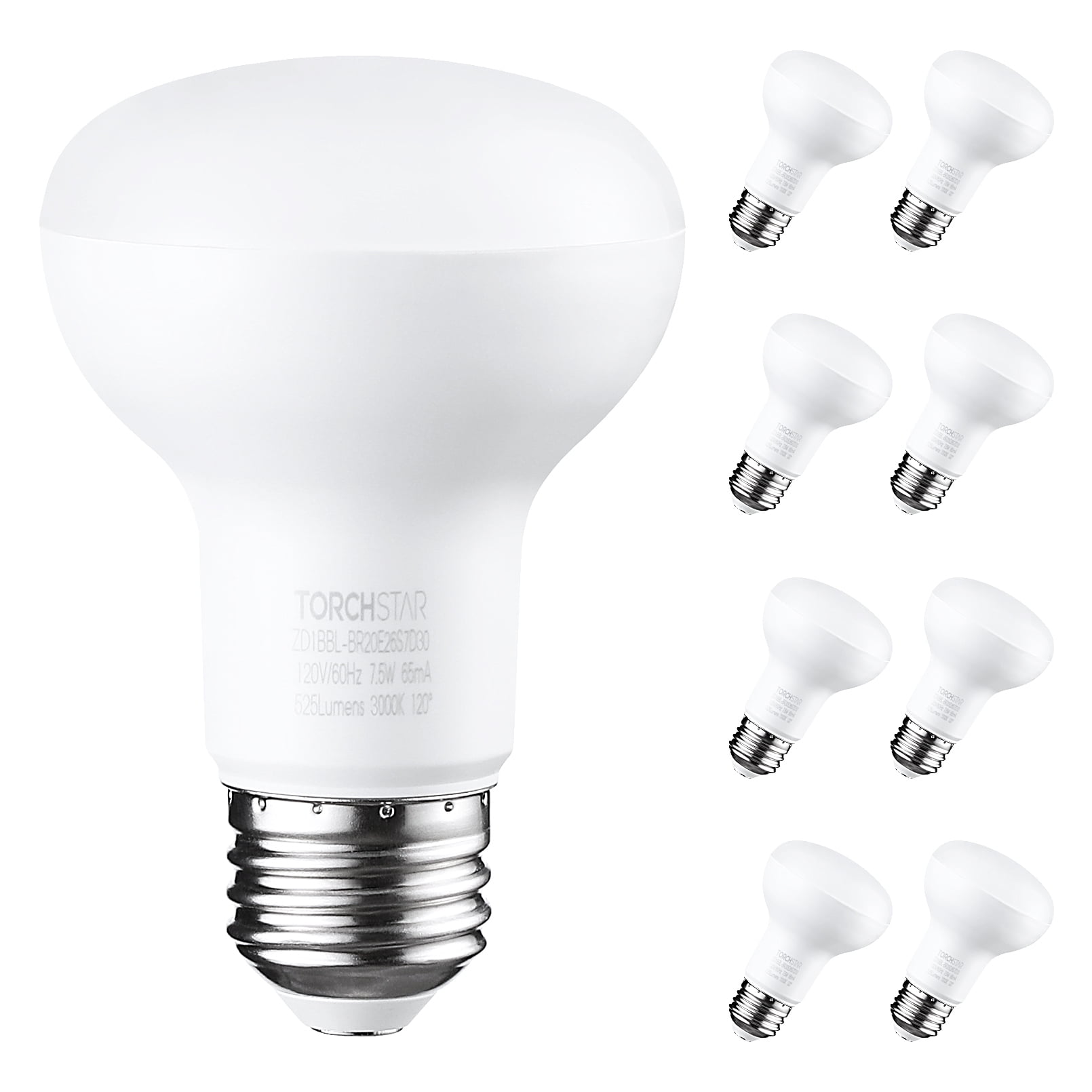 8 Pack 7.5W LED Lights BR20 R20 Dimmable LED Light Bulbs, Flood Light Bulb  Indoor, 3000K Warm White, image size:1610x1610