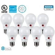 TORCHSTAR 8 Pack Dusk-to-Dawn A19 LED Light Bulbs for Porches, 60W Equivalent, 5000K Daylight