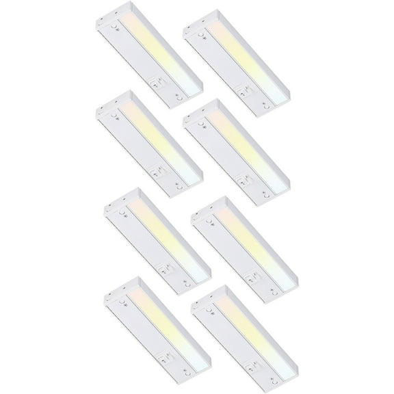 TORCHSTAR 8 Pack LED Under Cabinet Task Lighting 3CCT, 8 Inch 6W 400LM, 120V Hardwired & Plug-in, CRI90 ETL Under Counter Lights, Dimmable & Linkable, 3000K/4000K/5000K, White Aluminum Housing