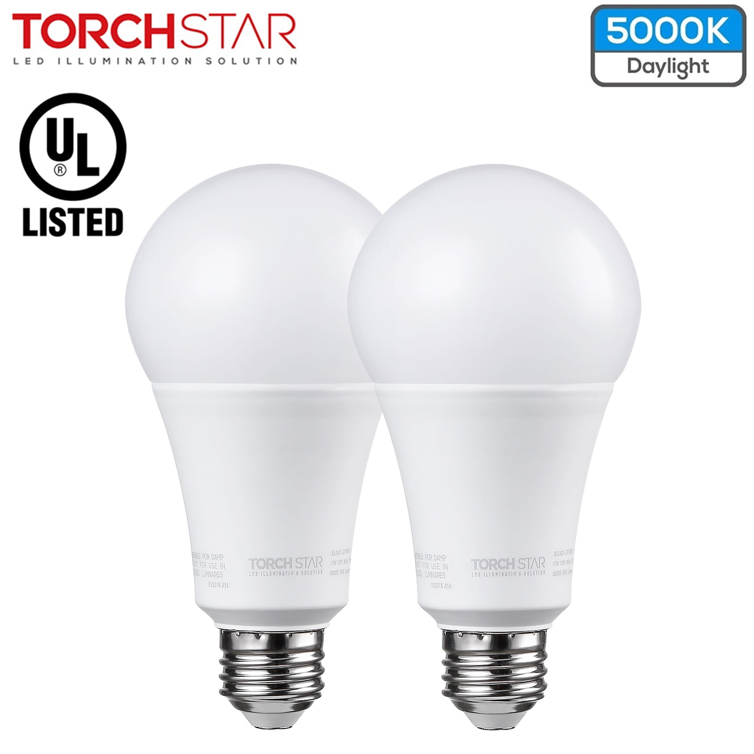 TORCHSTAR A21 Dimmable LED Bulb, CRI 80+, 22W, 5000K Daylight, E26 Medium Base, Pack of 2