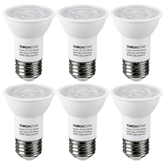 6 Pack LED PAR16 Spot Light Bulbs, 6.5W(50W Eqv.) 500lm E26 Medium Base Dimmable Spotlight, 3000K Warm White