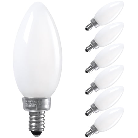 TORCHSTAR Dimmable E12 LED Candelabra Bulb, UL Listed, 60W Equivalent Chandelier Light Bulbs, 550LM, LED Filament Candle Bulb C11, Frosted Glass Ceiling Fan Light Bulbs, 4000K Cool White, Pack of 6