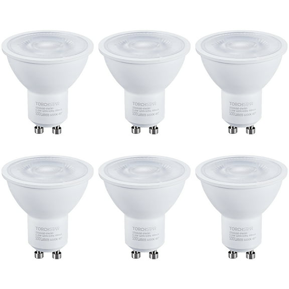 TORCHSTAR Dimmable GU10 LED Bulbs for Track Lighting, Recessed Lights, 6.5W(50W Eqv.), UL Listed, 5000K Daylight, Pack of 6