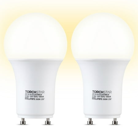 2 pack Dimmable GU24 Base Light Bulb, Warm White 3000K LED Bulb 9Watt, 60W Equivalent A19 Shape for Ceiling Fans, Twist Lock GU24 Base Bulb for CFL Replacement