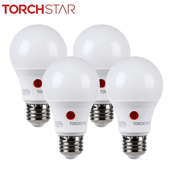 TORCHSTAR Dusk-to-Dawn A19 LED Bulb for Driveways, 60W Equivalent, 2700K Soft White, Pack of 4