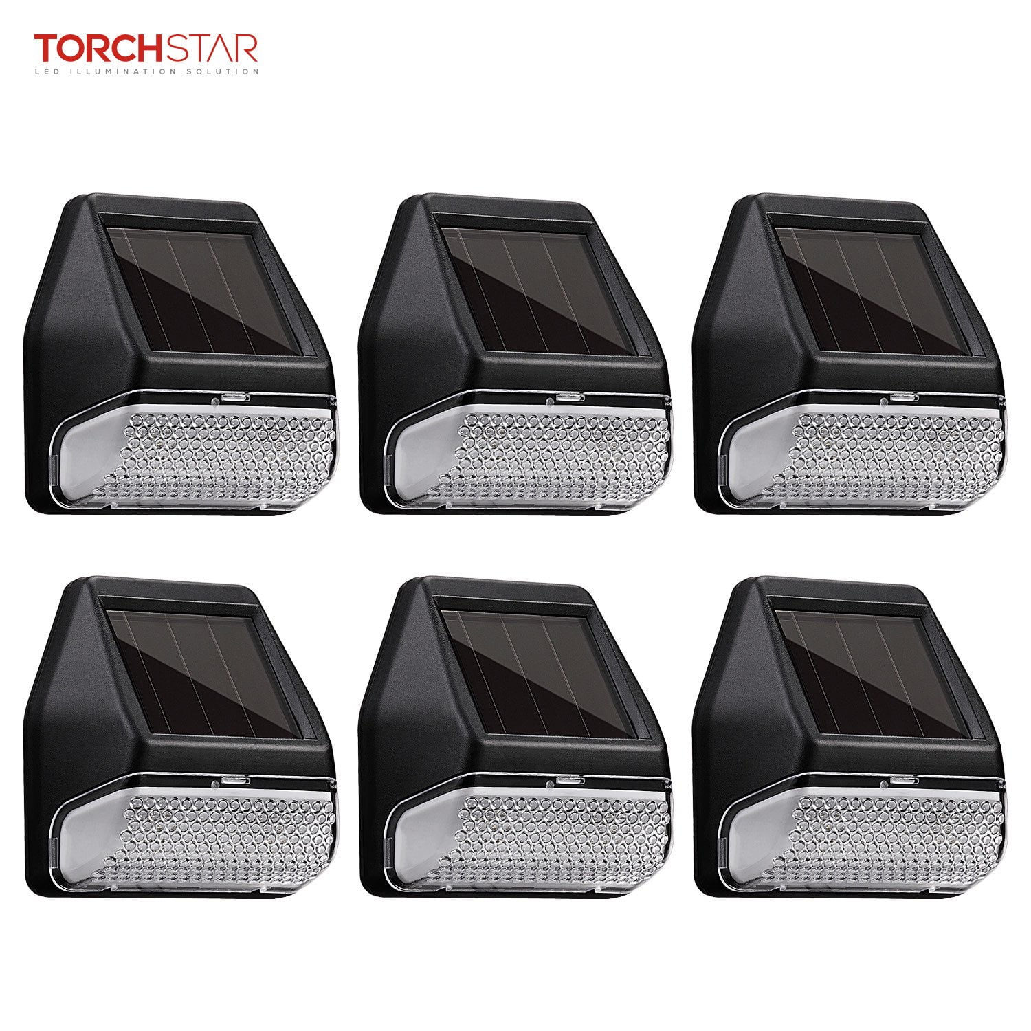 TORCHSTAR Dusk-to-Dawn LED Solar Fence Lights for Patio, Backyard, Stairs, 4000K Cool White, Black, Pack of 6