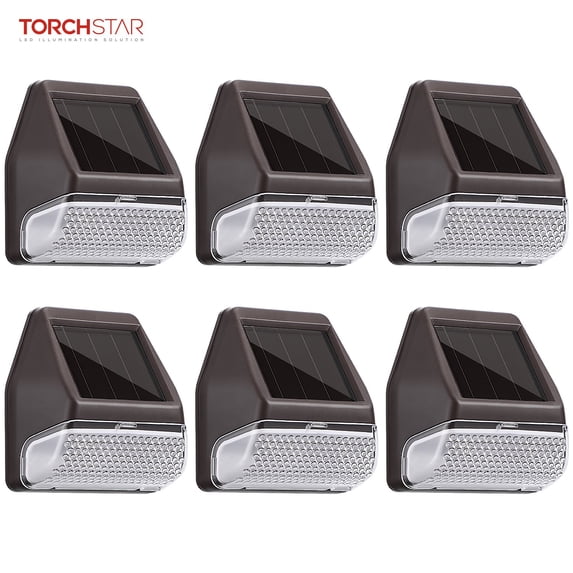 TORCHSTAR Dusk-to-Dawn LED Solar Fence Lights for Patio, Backyard, Stairs, 4000K Cool White, Oil Rubbed Bronze, Pack of 6