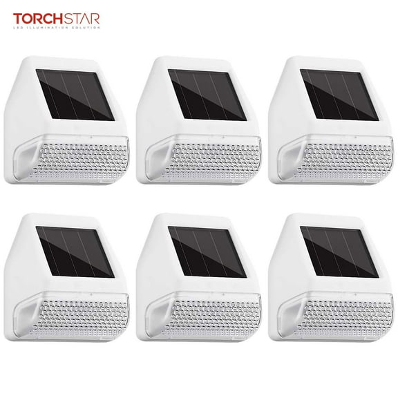 TORCHSTAR Dusk-to-Dawn LED Solar Fence Lights for Patio, Backyard, Stairs, 4000K Cool White, White, Pack of 6