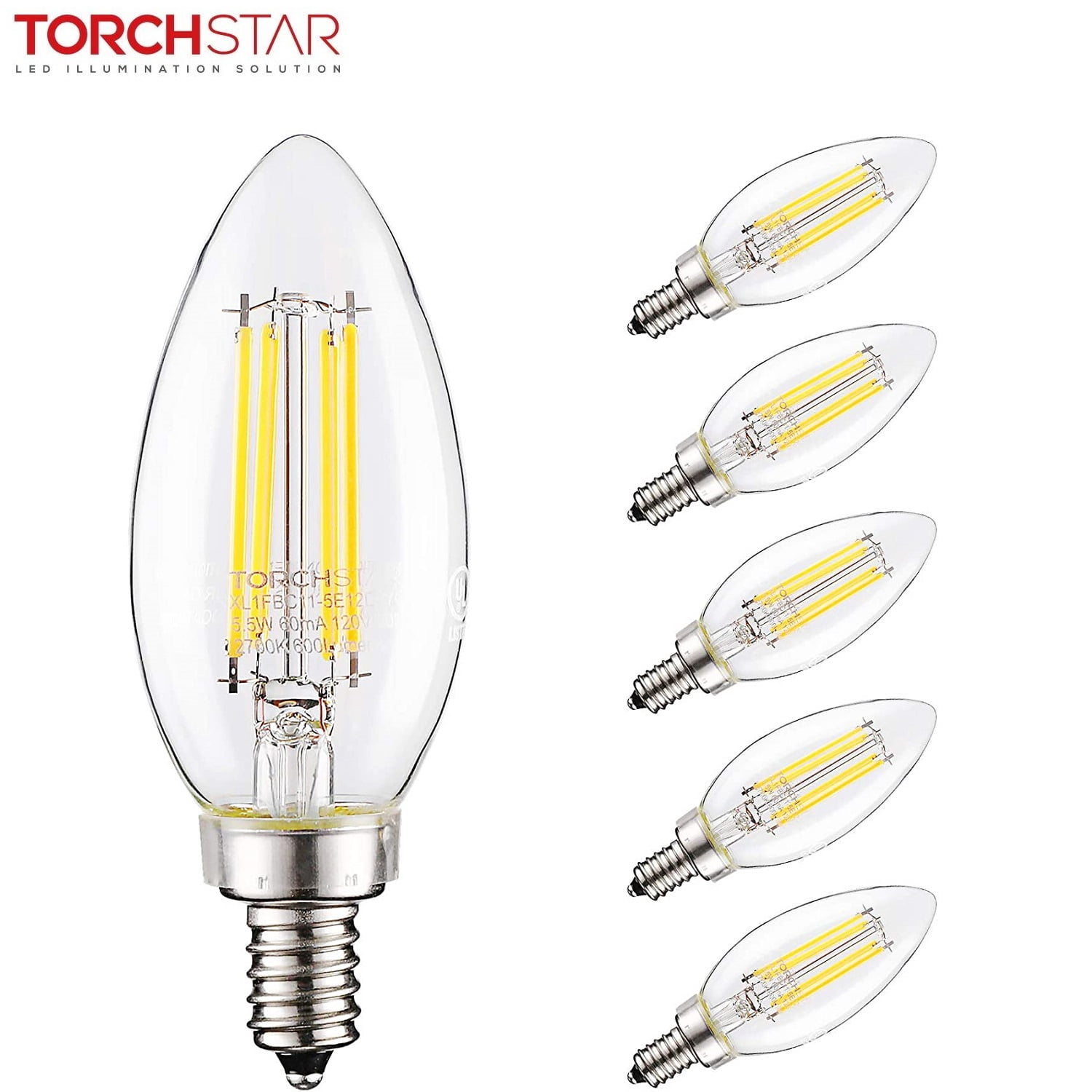 TORCHSTAR E12 LED Candelabra Light Bulb, Dimmable, Omni Directional, 5