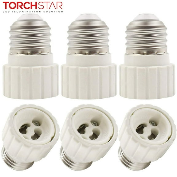 TORCHSTAR E26/E27 to GU10 Adapter, E26/27 Edison Screw to GU10 Bayonet Base Socket Adapter Converter, Pack of 6