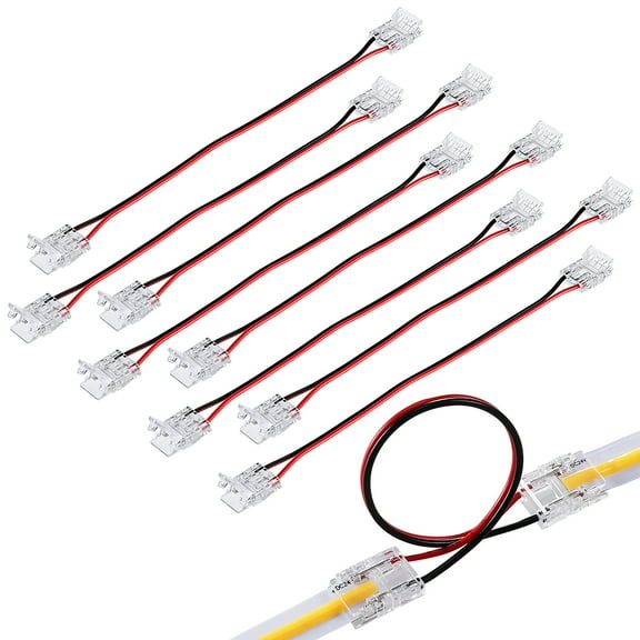 8 Pack Extension Wires with Two-side Connectors, for 10mm 2 Pin COB LED Single Color Strip Light, 5.91in 22AWG Extension Wires with Transparent Gapless Solderless Connectors