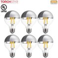 thumbnail image 1 of TORCHSTAR G25 Half Chrome Vanity Light Bulb, Dimmable LED Decorative Globe Light Bulbs, E26 Base, 7W(75W Eqv.), UL Listed, 3000K Warm White, Pack of 6, 1 of 7