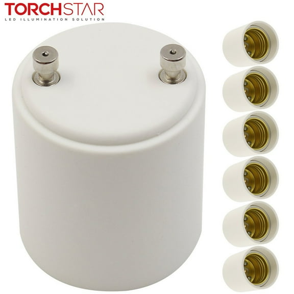 TORCHSTAR GU24 to E26/E27 Adapter, Convert GU24 Bayonet Base to Standard E26/E27 Edison Screw Socket, Fits Halogen/LED/CFL Bulbs, Heat-resistant, Anti-burning, Pack of 6
