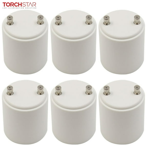 TORCHSTAR GU24 to E26/E27 Adapter, Fits Halogen/LED/CFL Light Bulbs, Heat-resistant, Anti-burning, No Fire Hazard, Pack of 6
