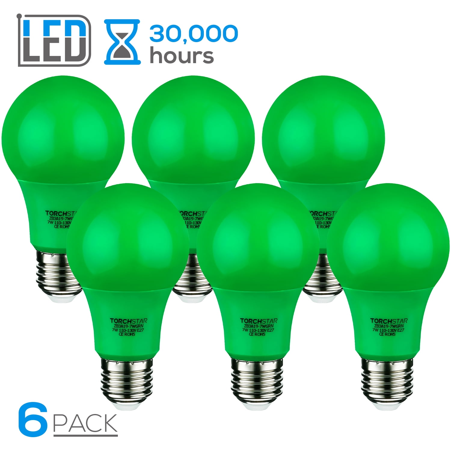 TORCHSTAR LED A19 Green Bulbs, 8W (40W Equivalent), E26/E27 Base