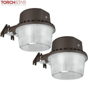 TORCHSTAR LED Barn Light, Dusk to Dawn Area Lights with Photocell, Outdoor Security Flood Lighting, ETL & DLC Listed, Wet Location, 110-277V, Garage, Farm, Yard, 3000K Warm White, Bronze, Pack of 2