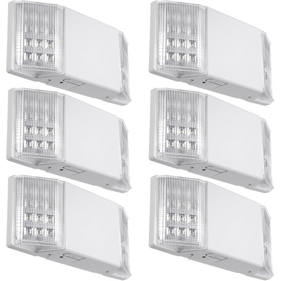 TORCHSTAR LED Emergency Lighting, Commercial Emergency Lights with Battery Backup, UL Listed, Two Square Heads, AC 120/277V, Hardwired Exit Light Fixtures for Business, White, Pack of 6