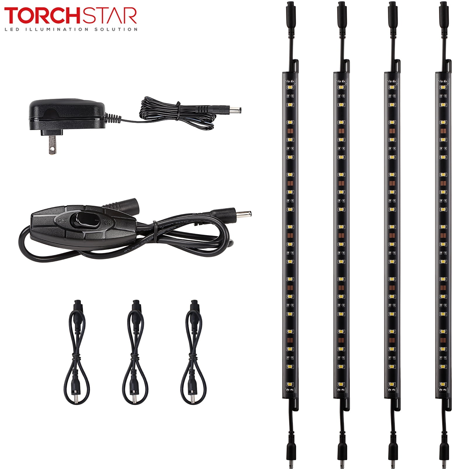 Torchstar LED Safe Lighting Kit for Under Cabinet, Gun Safe, Shelf, Showcas, (4) 12 inch Linkable Light Bars + Rocker Switch + UL Adapter, 5000K