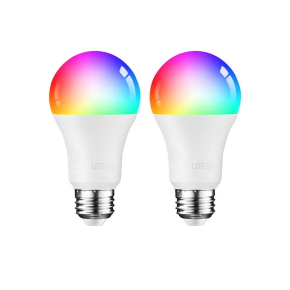 2 Pack A19 Smart 2000K-5000K RGBCW Changing Light Bulbs, WiFi & Bluetooth, 60W Equiv.