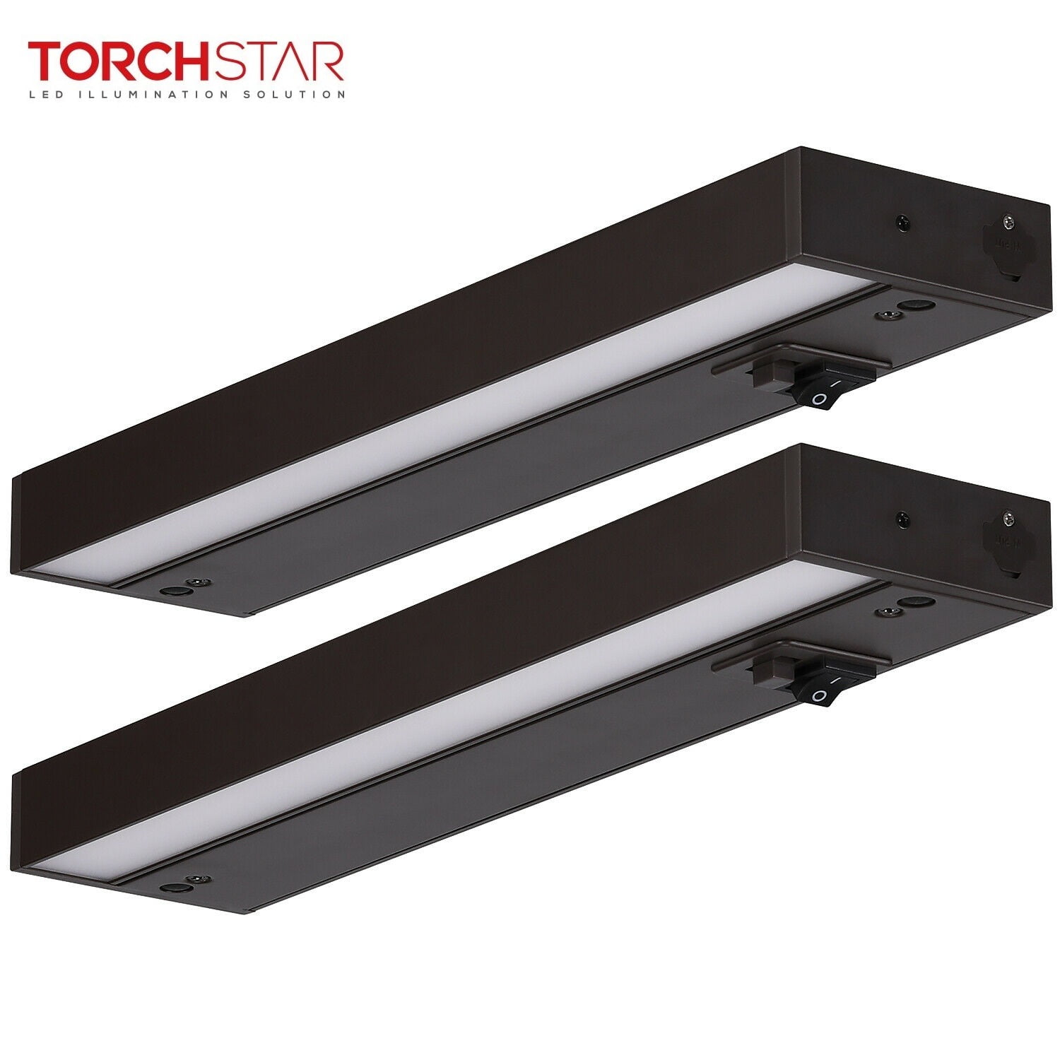TORCHSTAR LED Under Cabinet Light, Hardwired or Plug-in, 12 Inch, 60LM/W,  Dimmable, Linkable, Color Levels, On/Off Switch Included, ETL  Energy  Star, 120V, Dark Brown, Pack of