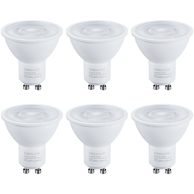 TORCHSTAR MR16 LED Bulb, 6.5W=50W, GU10 Base, Dimmable, UL Listed, 3000K Warm White, Pack of 6