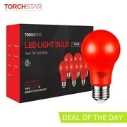 TORCHSTAR Red LED A19 Colored Light Bulb, 7W, Medium E27 Base, Pack of 6