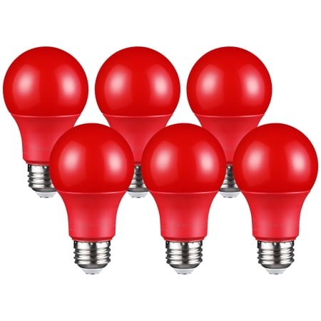 TORCHSTAR Red LED A19 Colored Light Bulb, 8W, Medium E26 Base, Pack of 6