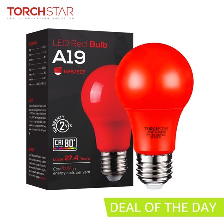 TORCHSTAR Red LED A19 Colored Light Bulb, 7W, Medium E27 Base