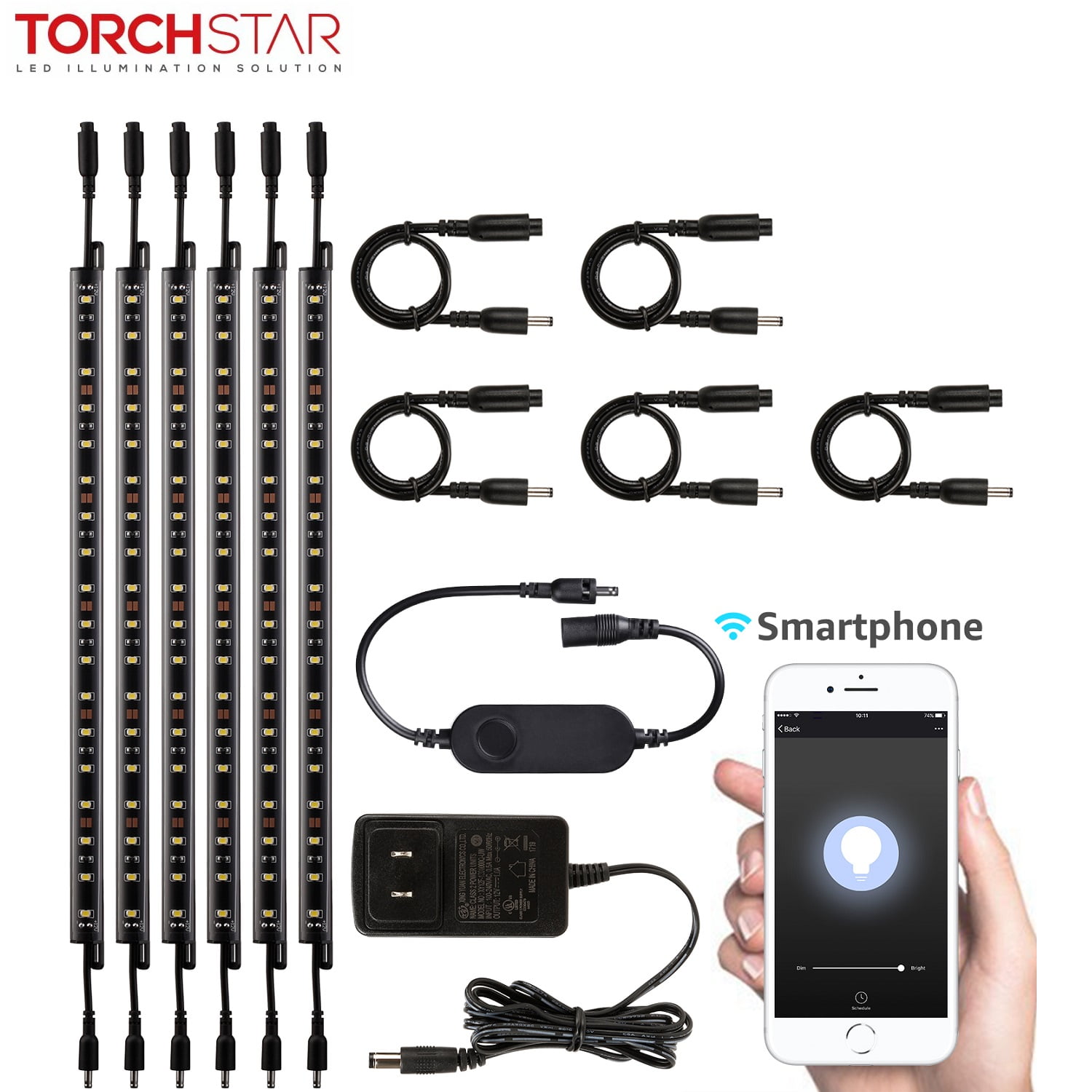 TORCHSTAR LED Safe Lighting Kit for Under Cabinet, Gun Safe, Shelf,  Showcas, (4) 12 Inch Linkable Light Bars + Rocker Switch + UL Adapter,  3000K Warm White, Pack of 4 