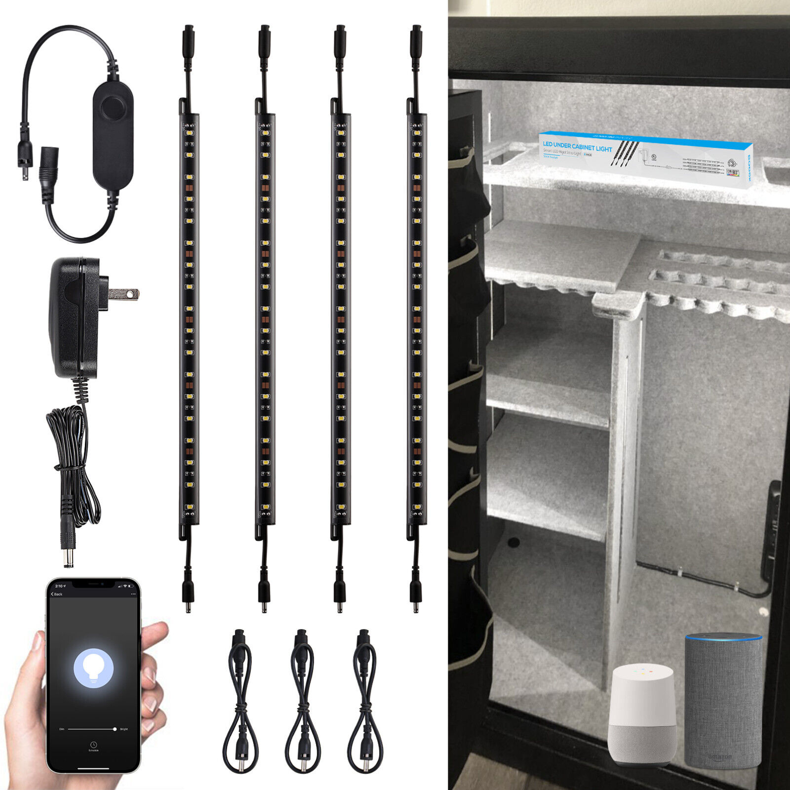 TORCHSTAR Smart Voice Control LED Safe Lighting Kit, (4) 12 Inch Dimmable Linkable Light Bars