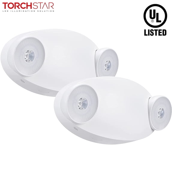 TORCHSTAR UL-Listed LED Emergency Lights with Backup Battery for Basement, Restaurant, 2 Adjustable Heads, Pack of 2