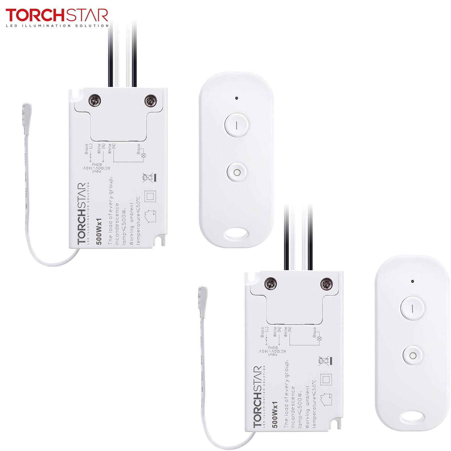 TORCHSTAR Wireless Light Switch and Receiver Kit, Simple Remote Control, On/Off No Wire Switch for Tungsten, Incandescent, Filament, LED Lights, Lamps