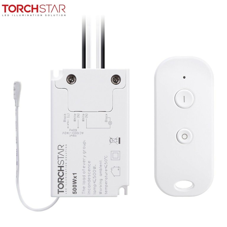 TORCHSTAR Wireless Light Switch and Receiver Kit, Simple Remote Control,  On/Off No Wire Switch for Tungsten, Incandescent, Filament, LED Lights,  Lamps, Signal Works up to 100ft RF Range 