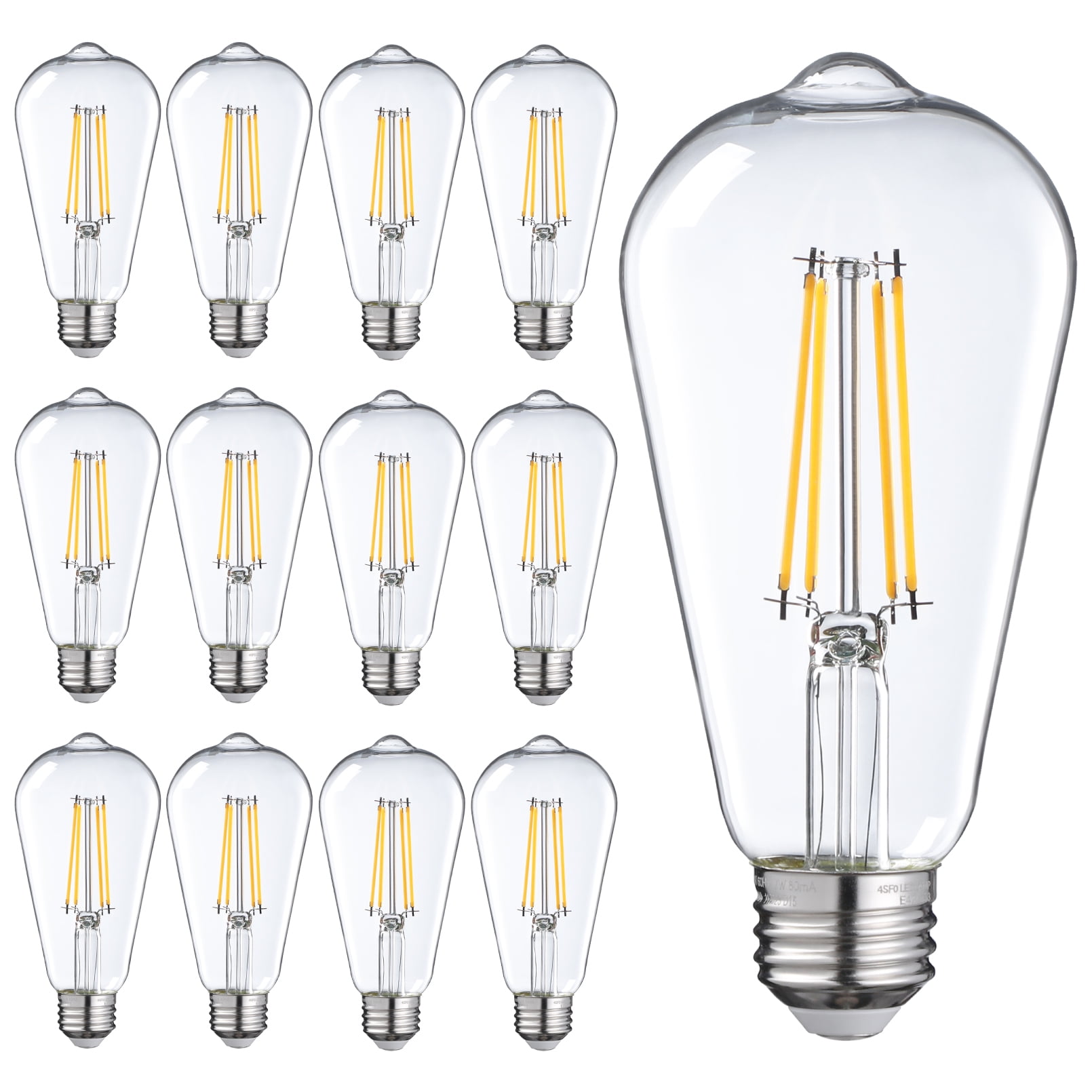 TORCHSTAR 12 Pack 75W Watt Equivalent ST64/ST19 LED Light Bulb, E26 Edison Base, Dimmable, 2700K Soft White