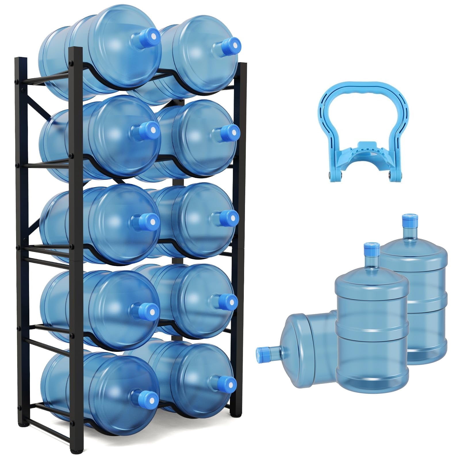 5 Gallon Water Jug Holder, 5 Tier Water Bottle Organizer for 10 Bottles, Water Bottle Storage Rack for Home Kitchen, Office