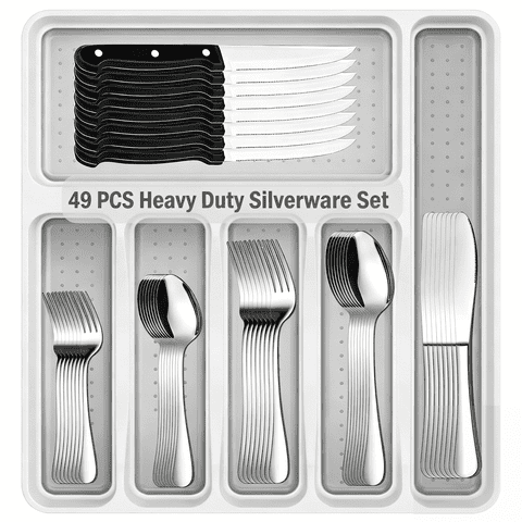 Torio 49-Piece Silverware Set, with Drawer Organizer – Dishwasher Safe, Elegant Design for Home & Parties, Perfect Gift