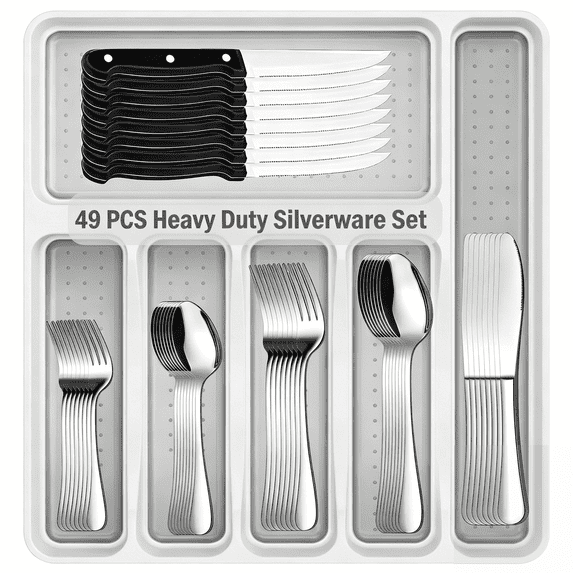 Torio 49-Piece Silverware Set, with Drawer Organizer – Dishwasher Safe, Elegant Design for Home & Parties, Perfect Gift