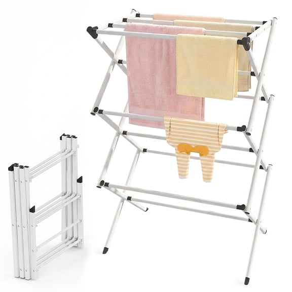 Torio Foldable Clothes Drying Rack, Portable Laundry Drying Rack for Indoor/Outdoor Use, 15.3"D x 28.1"W x 39.4"H, White