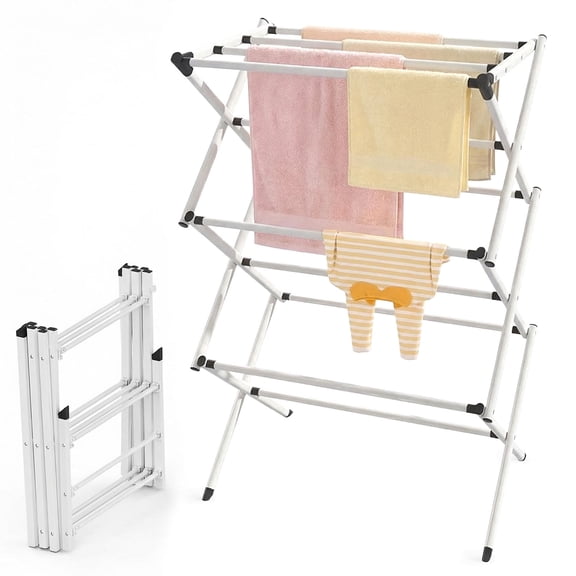 Torio Foldable Clothes Drying Rack, Portable Laundry Drying Rack for Indoor/Outdoor Use, 15.3"D x 28.1"W x 39.4"H, White