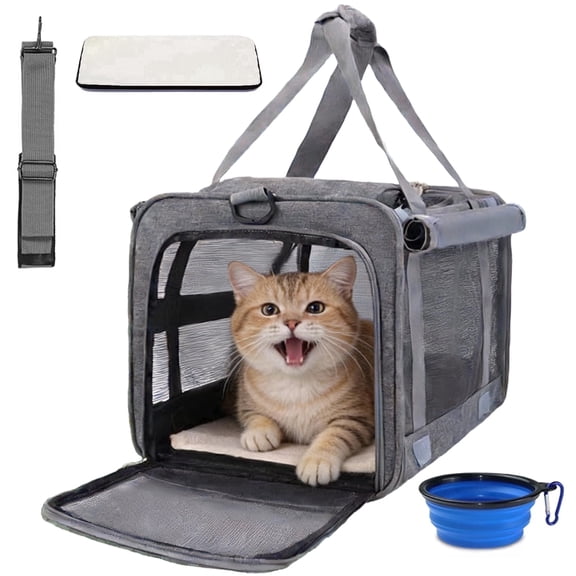 Cat Carrier, Soft-Sided Pet Carrier for Small/Medium Cats Dogs up to 20lbs, Collapsible Waterproof Puppy Bag with Foldable Bowl for Home Outdoor Travel