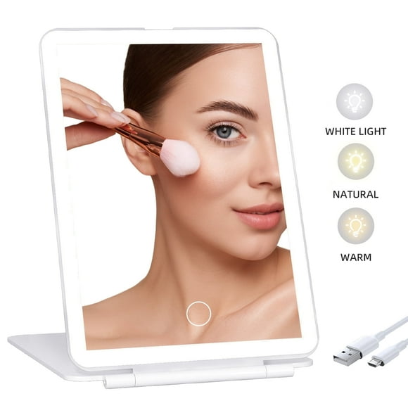 Atupen Rechargeable Travel Lighted Makeup Mirror with 72 LED Lights, 3‑Color Dimmable Touch Screen, Portable Folding Vanity Cosmetic Beauty Mirror for Home & Tabletop Use