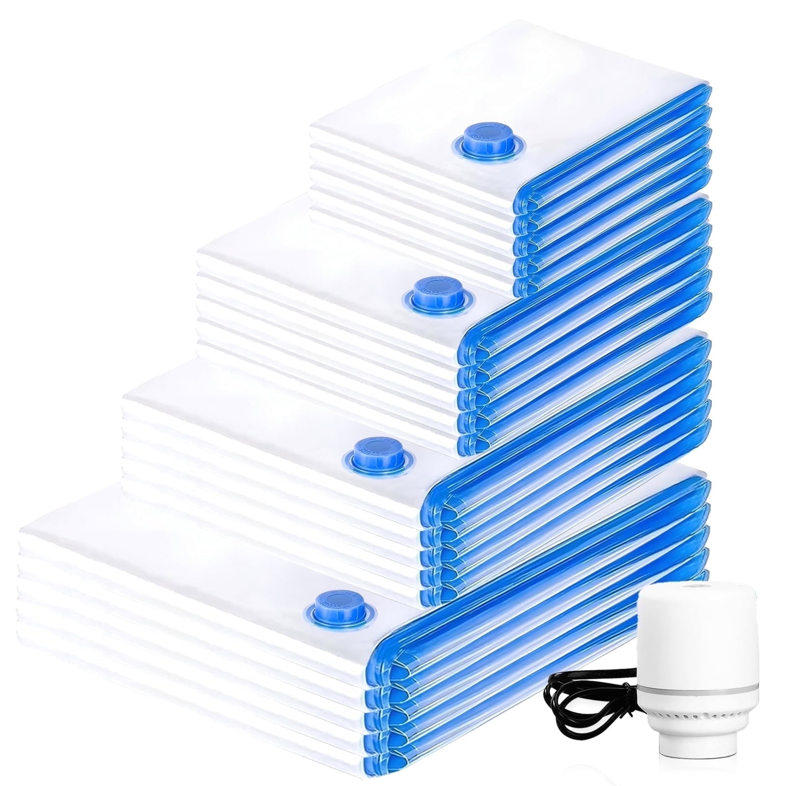 Torio Electric Vacuum Storage Bags, 20-Pack Space Saver Compression Bags for Clothes, Bedding & Travel, Double-Zip Seal, Electric Pump Included