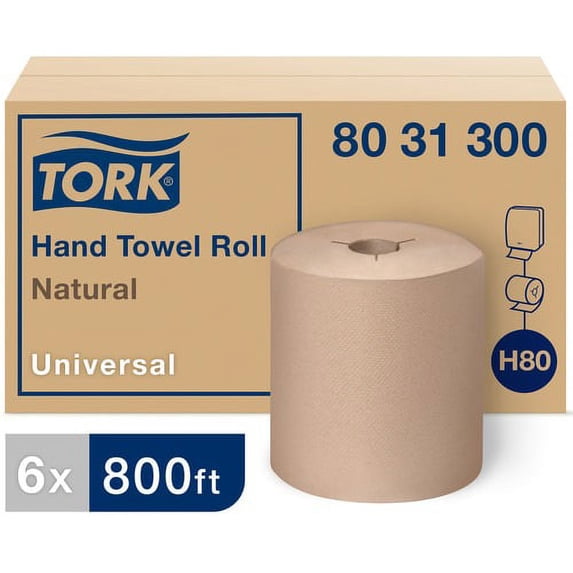 TORK Universal Hand Towel Roll - 1 Ply - 8" x 800 ft - 7.80" Roll Diameter - Natural - Paper - Embossed - For Hand - 6 | Bundle of 10 Cartons