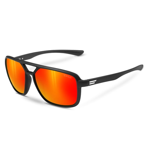 TOROE NASH Polarized Sunglasses Fire Red Mirror Lens | Standard Size | Square Aviator Frame | UV400 | Lightweight TR90 | Men's Performance Eyewear