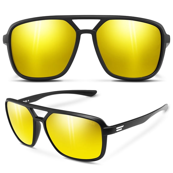 TOROE XL NASH Polarized Sunglasses Gold Mirror C3 Lens, Standard Size, Square Aviator XXL Frame, UV400 | Lightweight TR90 | Men's Performance Eyewear