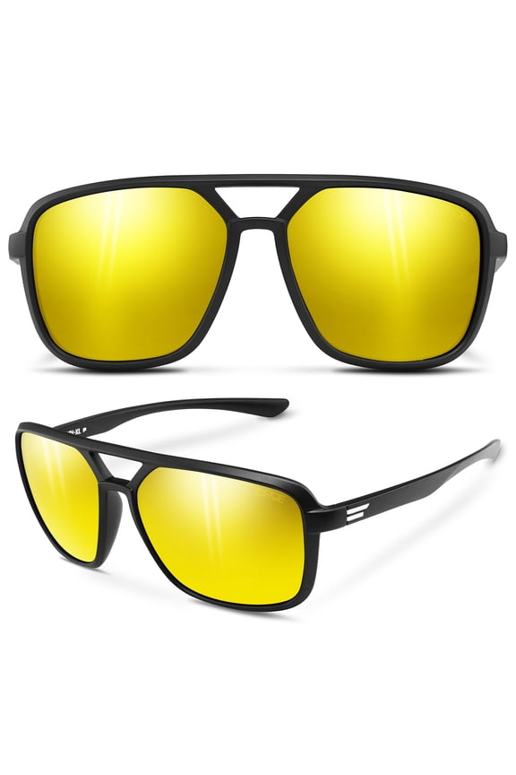 XL NASH Polarized Sunglasses Gold Mirror C3 Lens, Standard Size, Square Aviator XXL Frame, UV400 | Lightweight TR90 | Men's Performance Eyewear