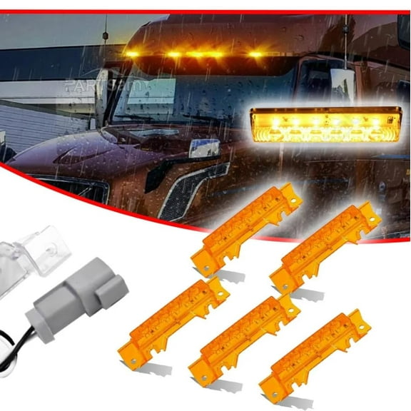 TORQUE 5PCS LED Roof Cab Marker Lights Assembly - Amber Lens, Waterproof, Reflective Running Lights Compatible with 2003-2020 Volvo VNL VNM and 2004 VN Trucks - 12V Top Marker Lamps (TRL101)